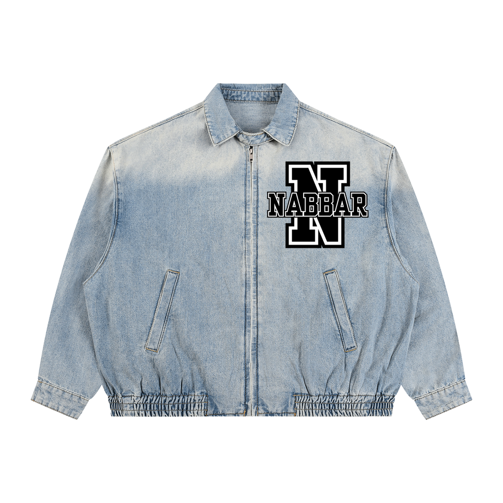 NABBAR: Unisex Vintage Wash Full-Zip Denim Jacket