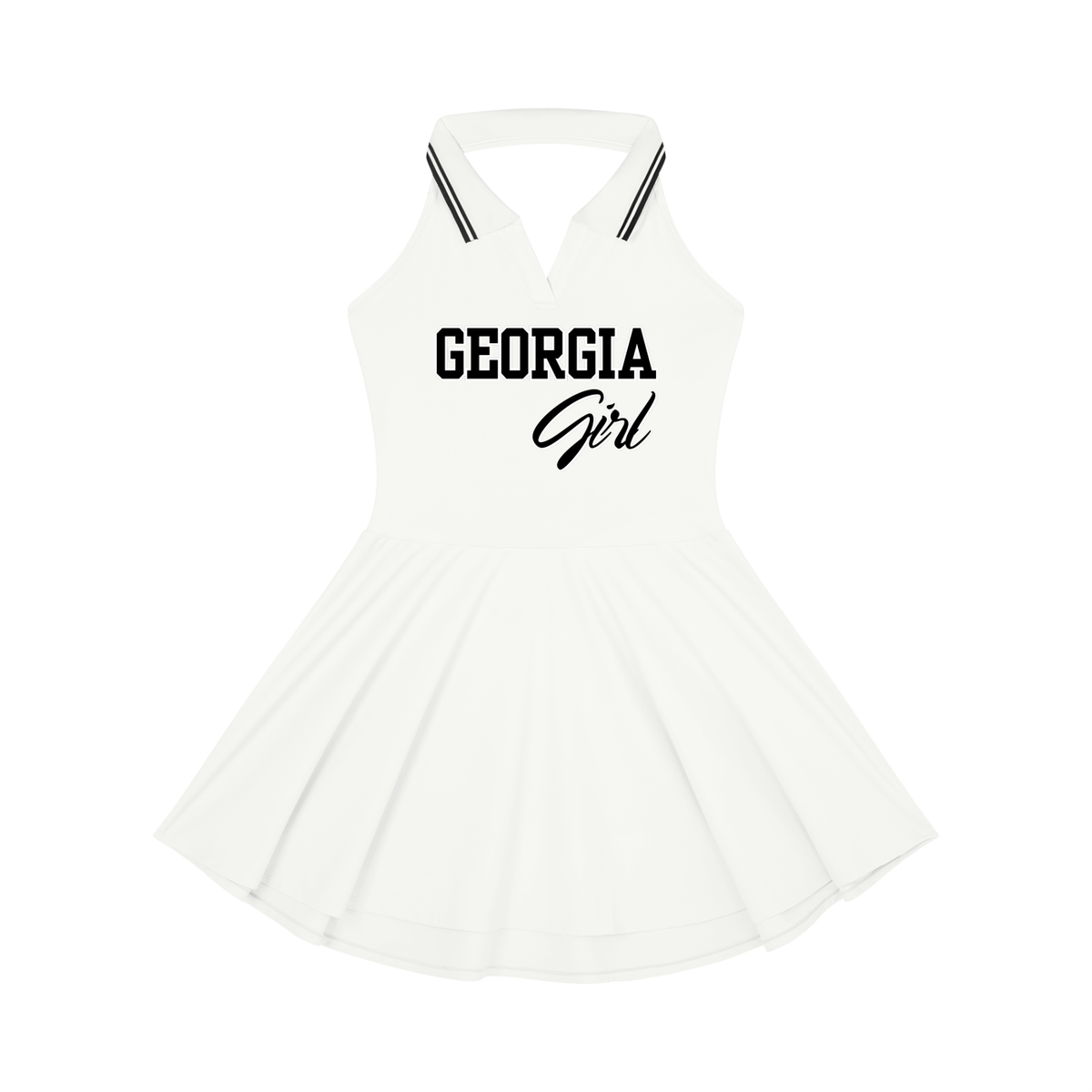 GEORGIA GIRL: Women's Collared Halter A-Line Tennis Dress (BLK text)