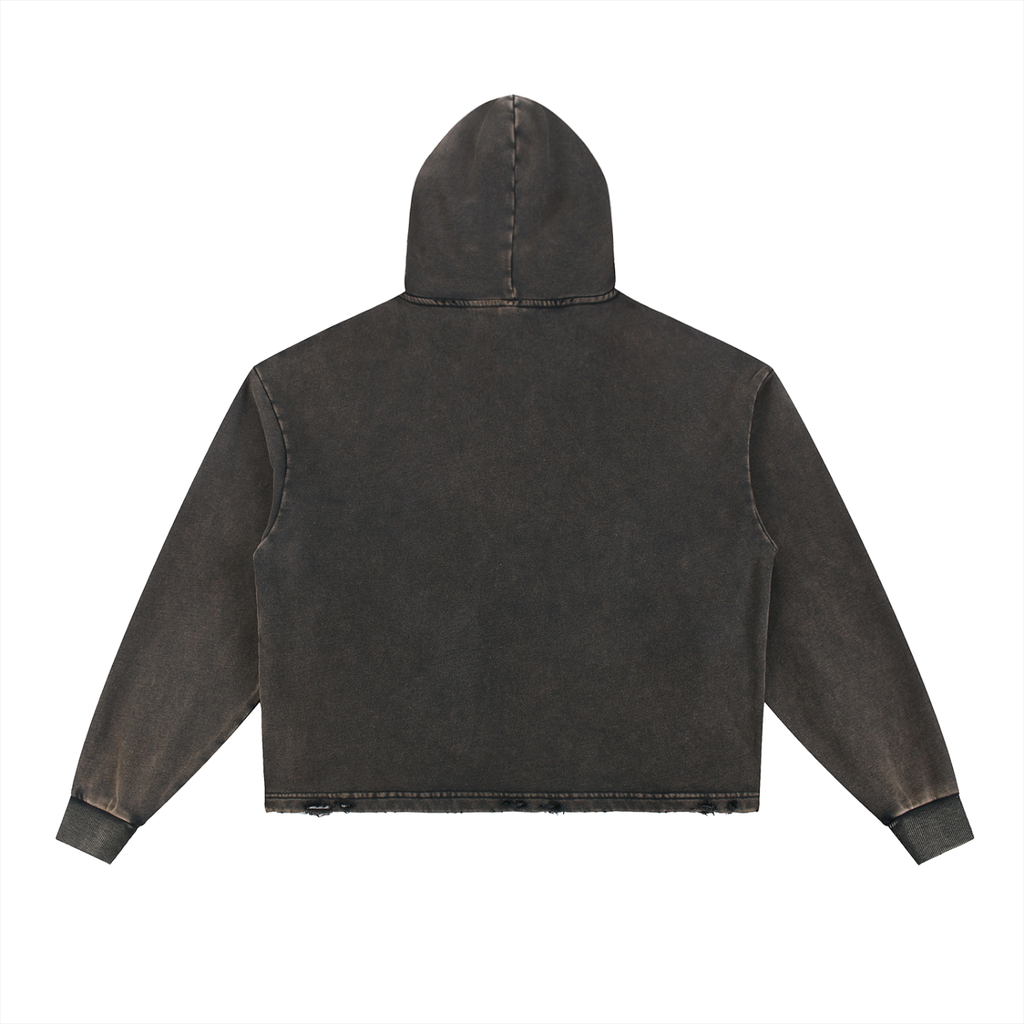 NABBAR COURT: Vintage Washed Frayed-Hem Hoodie (black)