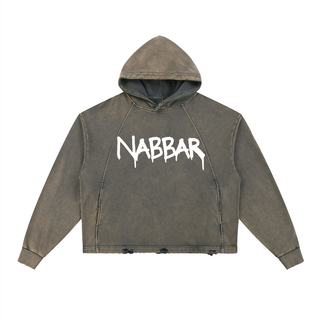 NABBAR COURT: Vintage Washed Frayed-Hem Hoodie (black)