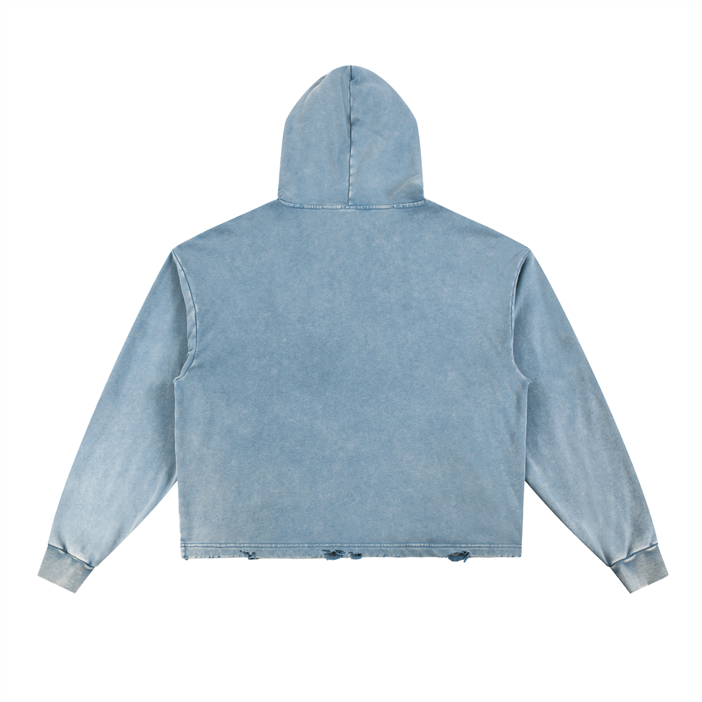 NABBAR COURT: Vintage Washed Frayed-Hem Hoodie (black)