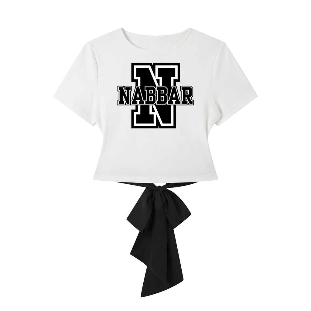 NABBAR: Women's Slim Fit Boatneck T-Shirt w/ Bow (black text)