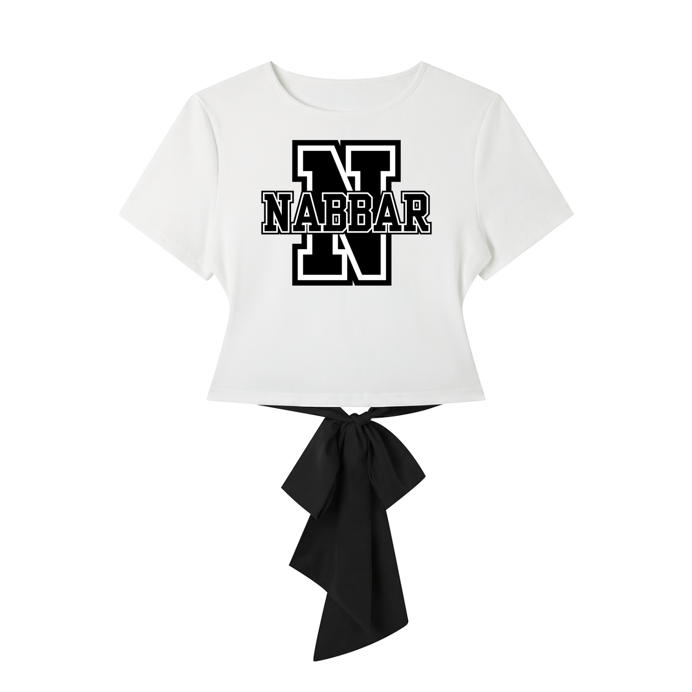 NABBAR: Women's Slim Fit Boatneck T-Shirt w/ Bow (black text)
