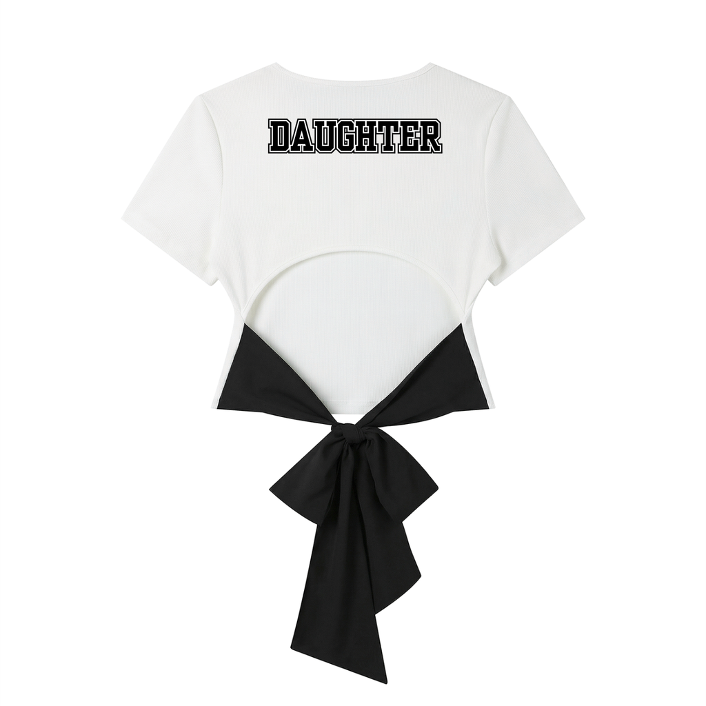 NABBAR: Women's Slim Fit Boatneck T-Shirt w/ Bow (black text)