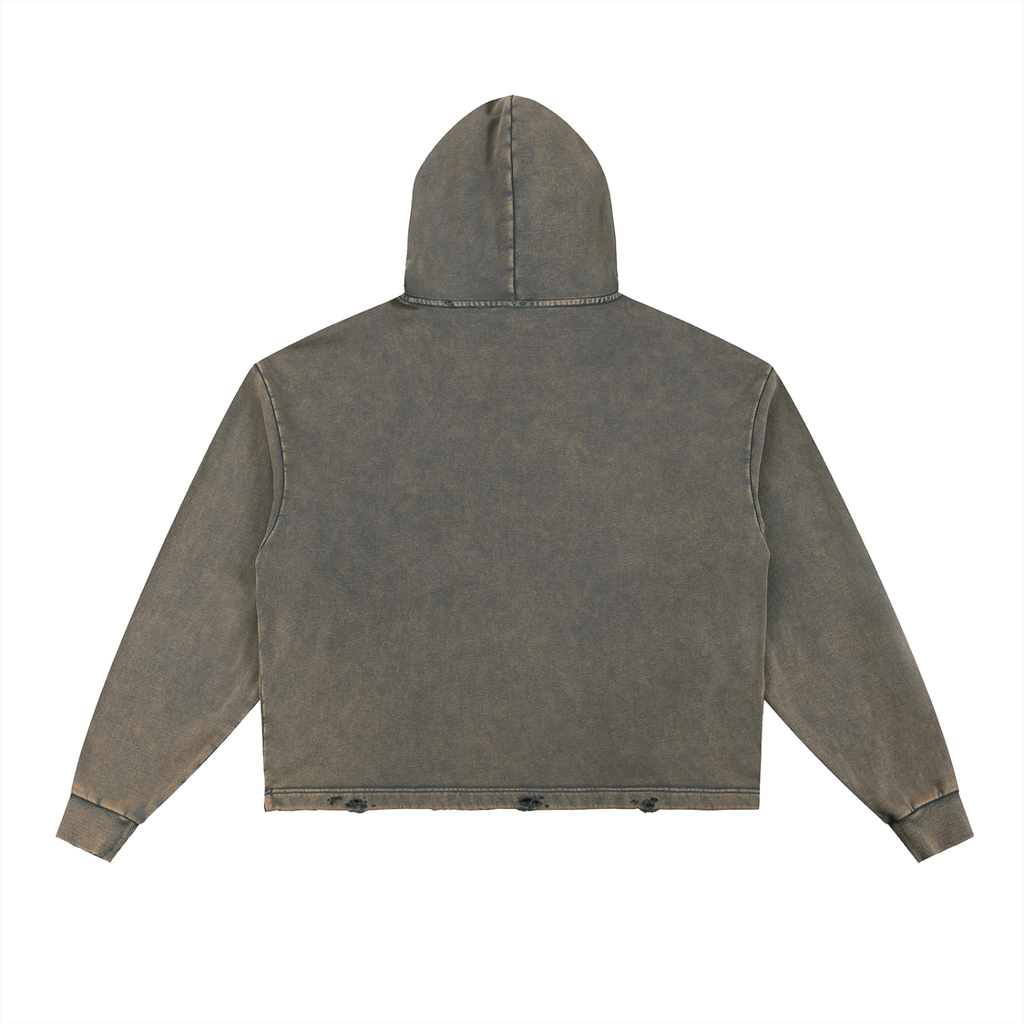 NABBAR COURT: Vintage Washed Frayed-Hem Hoodie (black)